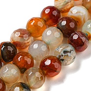 Natural Agate Beads Strands, Dyed & Heated, Round, Faceted, Chocolate, 6mm, Hole: 1mm, about 62pcs/strand, 14.37~14.76 inch(36.5~37.5cm)(G-C082-A01-19)