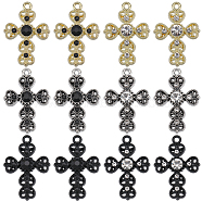 24Pcs 6 Colors Alloy Pendants, with Rhinestone, Cross Charms, Mixed Color, 29x20.5x4mm, Hole: 1.6mm, 4Pcs/color(FIND-SC0007-69)