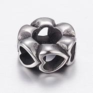 304 Stainless Steel European Beads, Large Hole Beads, Flower with Heart, Antique Silver, 11x5mm, Hole: 5mm(STAS-P173-113AS)