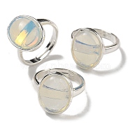 Opalite Oval Adjustable Rings, Lead Free & Cadmium Free, Silver Plated Brass Finger Rings for Women Men, Oval: 18x14mm, Inner Diameter: 18mm(RJEW-K371-07S-14)