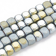 Electroplate Non-magnetic Synthetic Hematite Beads Strands, Half Matte Style, Cube, Green Plated, 4x4x4mm, Hole: 1mm, about 100pcs/strand, 16.5 inch(G-N0318-39-C)