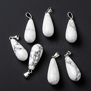 Natural Howlite Pendants, with Platinum Brass Findings, Teardrop, 26.5~29x10mm, Hole: 2.5~3.5x4~6mm(X-G-F707-15)