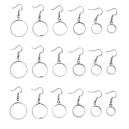 Iron Earring Hooks, Ear Wire, with Blank Pendant Trays, Flat Round Setting for Cabochon, Platinum, 10~20mm, 30pcs/Box(IFIN-CJ0001-33)