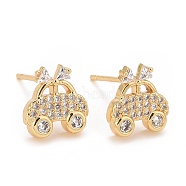 Clear Cubic Zirconia Vehicle Car Stud Earrings, Real 18K Gold Plated Brass Jewelry for Women, Cadmium Free & Lead Free, Real 18K Gold Plated, 10x9mm, Pin: 0.8mm(EJEW-G288-21G)
