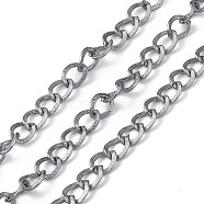 Oval Oxidation Aluminum Curb Chains, Snakeskin Textured, Unwelded, Platinum, Link: 11~12x8~9x2mm, about 30 yards/roll(CHA-K003-06P)