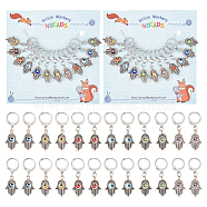 Alloy Hamsa Hand Pendant Locking Stitch Markers with Handmade Evil Eye Lampwork, 304 Stainless Steel Clasp Stitch Marker, Mixed Color, 3.6cm, 6 colors, 2pcs/color, 12pcs/set(HJEW-PH01888)