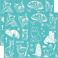 Self-Adhesive Silk Screen Printing Stencil, for Painting on Wood, DIY Decoration T-Shirt Fabric, Turquoise, Cat Pattern, 220x280mm(DIY-WH0338-053)