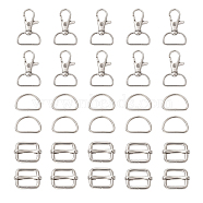 Bag Clasps Set, Including Zinc Alloy Swivel D Rings Lobster Claw Clasps & Brass Bags Buckle & Iron D Rings, for Purse Making, Platinum, 16.5~38x22~24mm, Hole: 8mm(PALLOY-CJ0002-70)