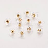 Brass Ear Nuts, Bullet Clutch Earring Backs with Pad, for Stablizing Heavy Post Earrings, with Plastic, Golden, 11x11x7mm, Hole: 1mm(X-KK-E446-14G)
