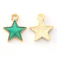 Alloy Enamel Charms, Star, Light Gold, Light Sea Green, 15x13x2mm, Hole: 1.6mm(ENAM-S121-024C)