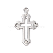 Alloy with Rhinestone Pendants, Cross Charms, Platinum, 41x26x2.5mm, Hole: 2.5mm(FIND-M021-24P-02)