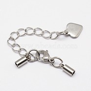 304 Stainless Steel Chain Extender, with Cord Ends, Curb Chains and Lobster Claw Clasps, Stainless Steel Color, 29mm, Cord End: 8.5x2.5mm, Inner Diameter: 2mm(STAS-I067-2mm)