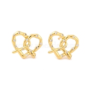 Brass Stud Earrings for Women, Lead Free & Cadmium Free, Heart, Real 18K Gold Plated, 15x13mm(EJEW-U015-22G-01)