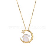 Natural Shell Bunny with Crescent Moon Pendant Necklace with Clear Cubic Zirconia, 925 Sterling Silver 2023 New Rabbit Year Jewelry for Women, Golden, 16.14 inch(41cm)(JN1073A)