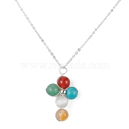 Natural & Synthetic Mixed Gemstone Cross Pendant Necklace with Copper Chains, Silver, 17.52 inch(44.5cm)(NJEW-JN04446-02)