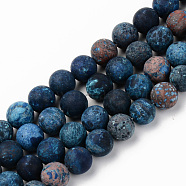 Natural American Turquoise Beads Strands, Frosted, Dyed & Heated, Round, Prussian Blue, 8mm, Hole: 1mm, about 45~46pcs/strand, 15.16'(38.5cm)(G-S369-001C-A07)