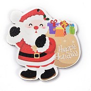 Christmas Wood Big Pendants, Santa Claus with Word Happy Holiday, Red, 88x87x3.5mm, Hole: 3mm(HJEW-O004-16)