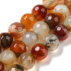 Natural Agate Beads Strands, Dyed & Heated, Round, Faceted, Chocolate, 6mm, Hole: 1mm, about 62pcs/strand, 14.37~14.76 inch(36.5~37.5cm)(G-C082-A01-19)