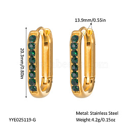 Elegant Stainless Steel Oval Hoop Earrings, with Rhinestone, Real 18K Gold Plated, 20.3x13.9mm(UE0817-1)