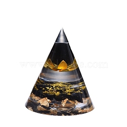 Orgonite Cone Resin Display Decorations, with Natural Tiger Eye Ball & Golden Foil Inside, for Home Office Desk Decoration, 60x60mm(PW-WG21FAA-01)