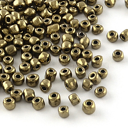 (Repacking Service Available) 6/0 Glass Seed Beads, Metallic Colours, Coconut Brown, 4mm, Hole: 1mm, about 12g/bag(SEED-C018-4mm-601)