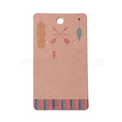 Cardboard Earring Display Cards, Rectangle with Arrows  with Feather Pattern, BurlyWood, 9x5x0.04cm, Hole: 1.5mm(CDIS-F003-09B)