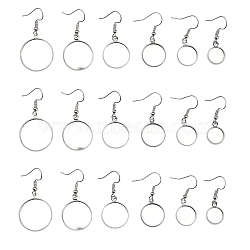 Iron Earring Hooks, Ear Wire, with Blank Pendant Trays, Flat Round Setting for Cabochon, Platinum, 10~20mm, 30pcs/Box(IFIN-CJ0001-33)