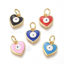 Brass Enamel Pendants, Heart and Eye, Mixed Color, Golden, 13x12x2mm, Hole: 4mm(KK-G374-19G)