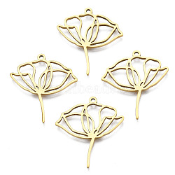 201 Stainless Steel Pendants, Lotus, Real 18K Gold Plated, 27.5x25x1.5mm, Hole: 1.4mm(STAS-N098-048LG)