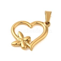 Ion Plating(IP) 304 Stainless Steel Pendants, Golden, Heart with Butterfly Charm, 21x23.5x3mm, Hole: 6x4mm(STAS-C103-17A-G)