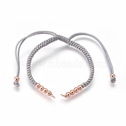 Nylon Cord Braided Bead Bracelets Making, with Brass Beads, Long-Lasting Plated, Real Rose Gold Plated, Light Grey, 10-1/4 inch~11-5/8 inch(26~29.6cm)(BJEW-F360-FRG03)
