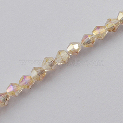 Glass Beads Strands, AB Color Plated, Faceted, Bicone, Beige, 2x3mm, Hole: 0.5mm, about 200pcs/strand, 16.5 inch(EGLA-S056-2mm-09)