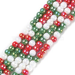 Christmas Theme Opaque Electroplate Glass Beads Strands, AB Color Plated, Round, Colorful, 4~4.5mm, Hole: 0.9mm, about 100pcs/strand, 14.96''(38cm)(X-GLAA-P056-4mm-A02)