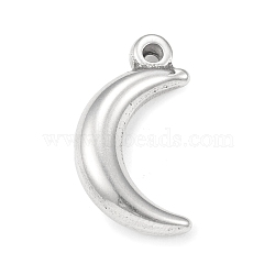 Non-Tarnish 304 Stainless Steel Pendants, Moon Charm, Stainless Steel Color, 19x10x4mm, Hole: 1.4mm(STAS-F287-31P)