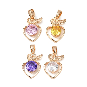 Brass Micro Pave Cubic Zirconia Pendants, Strawberry Charms, Long-Lasting Plated, Lead Free & Cadmium Free, Mixed Color, 19x14.5x4.5mm, Hole: 5x3mm