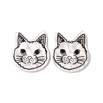Opaque Acrylic Pendants, Cat Charms, White, 38x33.5x2.5mm, Hole: 1.5mm