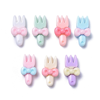 Opaque Cute Resin Decoden Cabochons, Mixed Color, Fork with Bowknot, 14.5x7.5x5mm