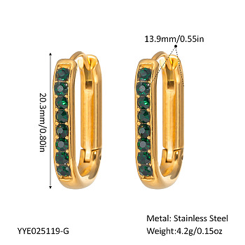 Elegant Stainless Steel Oval Hoop Earrings, with Rhinestone, Real 18K Gold Plated, 20.3x13.9mm