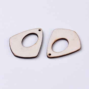 Wood Pendants, for Earring Making, Teardrop, BurlyWood, 41.5x34x2.5mm, Hole: 1.8mm