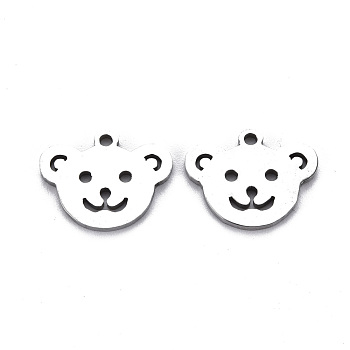 201 Stainless Steel Charms, Cut, Bear, Stainless Steel Color, 11x14x1mm, Hole: 1.2mm