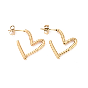Ion Plating(IP) 304 Stainless Steel Stud Earring for Women, Heart, Golden, 18.5x17x2mm, Pin: 0.8mm