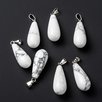 Natural Howlite Pendants, with Platinum Brass Findings, Teardrop, 26.5~29x10mm, Hole: 2.5~3.5x4~6mm