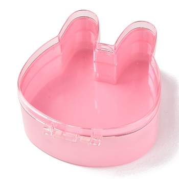 Rabbit Plastic Jewelry Boxes, with Transparent Cover, Pink, 14.6x12.7x5.5cm