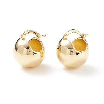 Rack Plating Brass Round Ball Chunky Hoop Earrings for Women, Cadmium Free & Lead Free, Real 18K Gold Plated, 19.5x20mm, Pin: 1.1x0.6mm