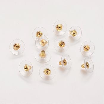 Brass Ear Nuts, Bullet Clutch Earring Backs with Pad, for Stablizing Heavy Post Earrings, with Plastic, Golden, 11x11x7mm, Hole: 1mm