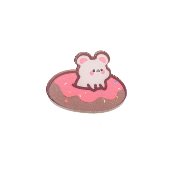 Rat in Doughnut Brooch Pin, Cute Animal Acrylic Lapel Pin for Backpack Clothes, White, Hot Pink, 25x33x7mm