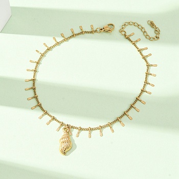 Ocean 304 Stainless Steel Charm Anklets for Women, Golden, Couch Shell Shape, 8-1/2 inch(217mm)