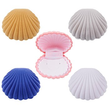 Velvet Necklace Boxes, Shell Shape, Jewelry Box for Girls, Gift Box, Mixed Color, 5.3x5.85x2.9cm