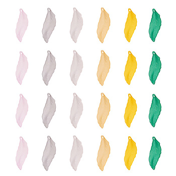 100pcs 5 colors Transparent Acrylic Pendants, Frosted, Leaf, Mixed Color, 29x10x3.5mm, Hole: 1.4mm, 20pcs/color