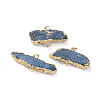 Natural Kyanite/Cyanite/Disthene Links connectors, with Golden Plated Brass Loop, Nuggets, 28~37.5x15~19x4.5~5.5mm, Hole: 1.8mm